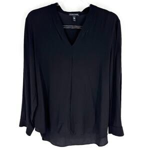 Eileen Fisher V-Neck Dressy Silk Blouse Long Sleeve Black Size Medium